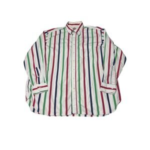 Vintage Maus & Hoffman Mens XXL Striped Button Down Shirt Red Green Blue White